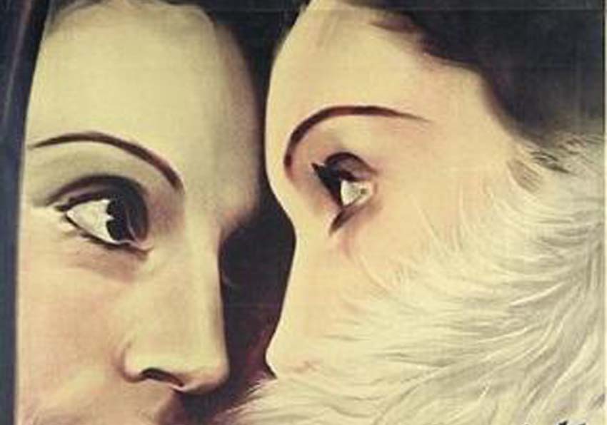 Detail of the poster. A woman in front of a mirror